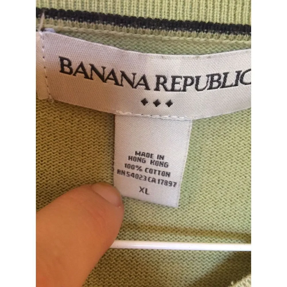 BANANA REPUBLIC MEN'S V-NECK MINT GREEN SWEATER SIZE XL 100% COTTON Checkered‎